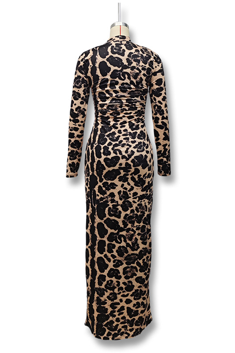 Vestido sexy de cuello alto con falda de un solo paso y estampado de piel de serpiente a rayas en contraste