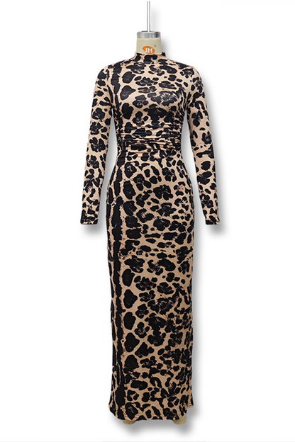 Vestido sexy de cuello alto con falda de un solo paso y estampado de piel de serpiente a rayas en contraste