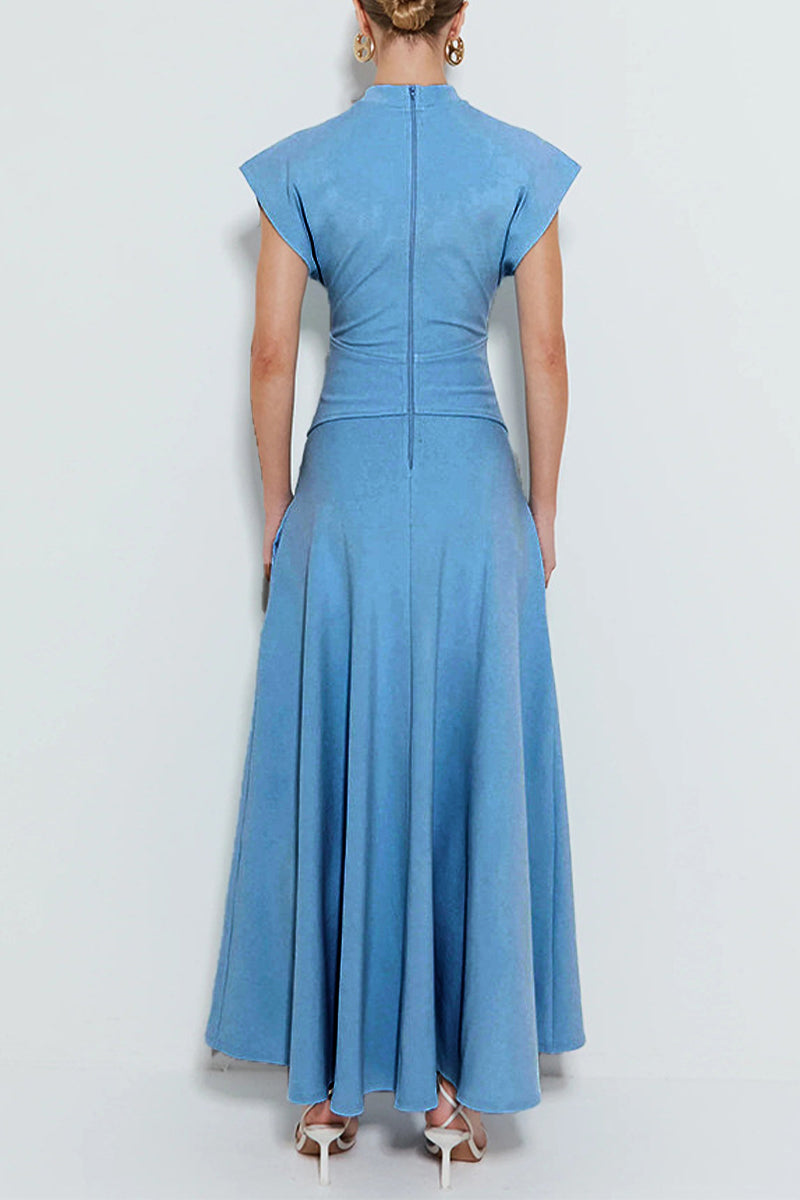 Elegant Solid Color Pocket Slit Zipper Half A Turtleneck Long Dresses