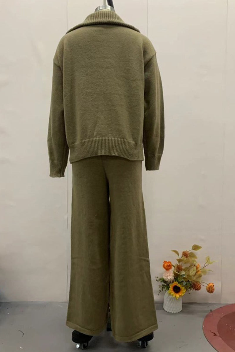 Conjunto informal de dos piezas con cuello vuelto, cremallera y retazos, manga larga (7 colores)