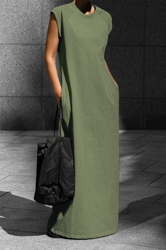 Vestidos casuales de calle con bolsillos y cuello redondo