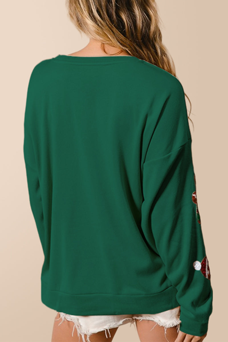 Sudadera informal de cuello redondo con lentejuelas de Papá Noel para fiestas (3 colores)