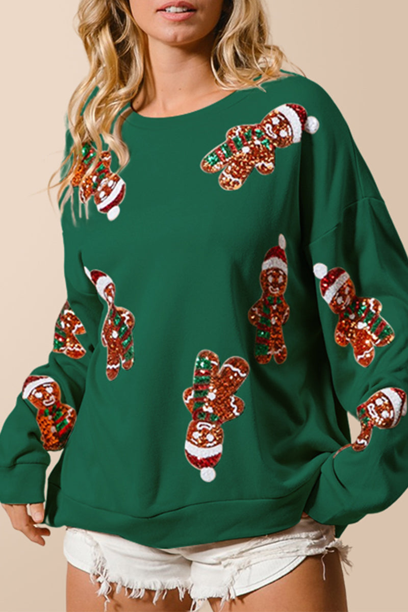Sudadera informal de cuello redondo con lentejuelas de Papá Noel para fiestas (3 colores)