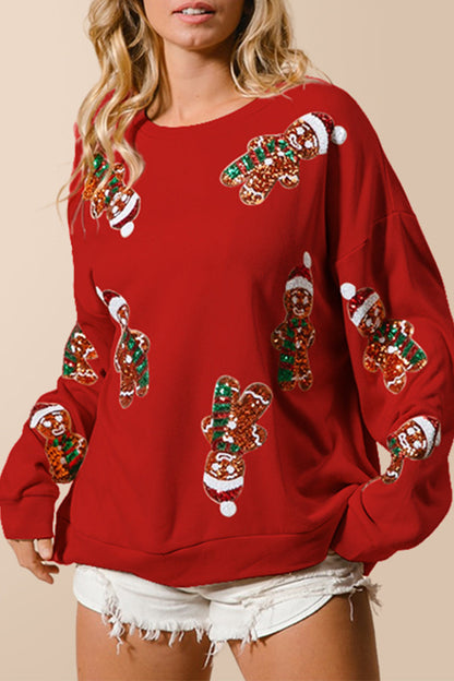 Sudadera informal de cuello redondo con lentejuelas de Papá Noel para fiestas (3 colores)