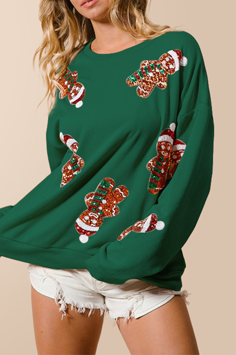 Sudadera informal de cuello redondo con lentejuelas de Papá Noel para fiestas (3 colores)