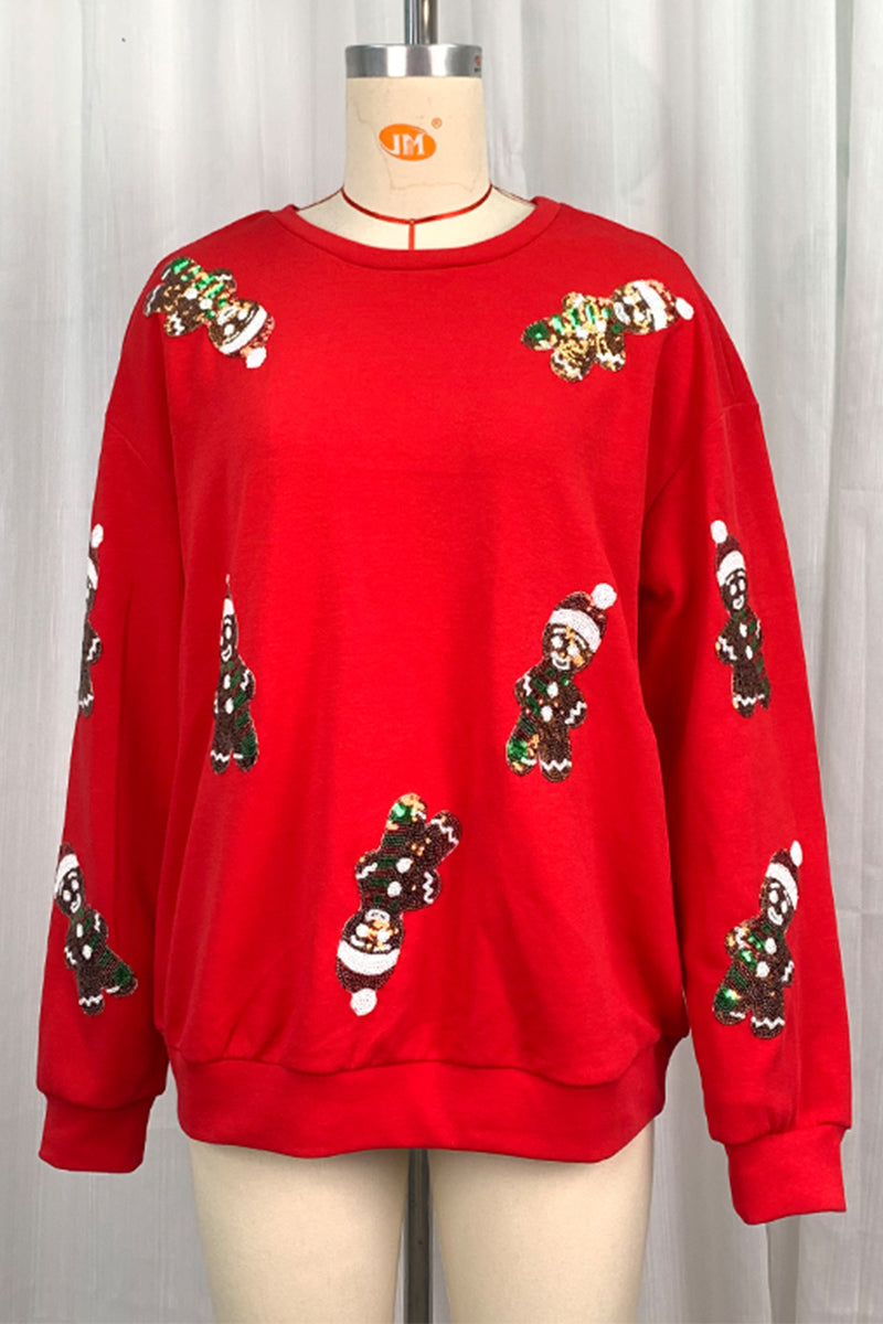 Sudadera informal de cuello redondo con lentejuelas de Papá Noel para fiestas (3 colores)