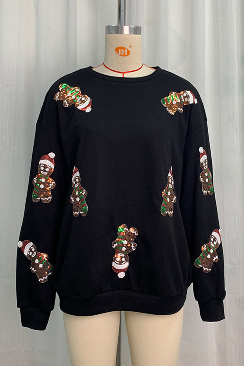 Sudadera informal de cuello redondo con lentejuelas de Papá Noel para fiestas (3 colores)