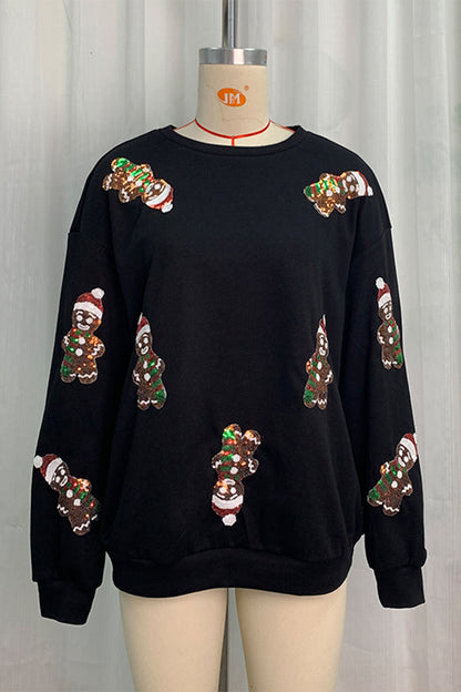 Sudadera informal de cuello redondo con lentejuelas de Papá Noel para fiestas (3 colores)