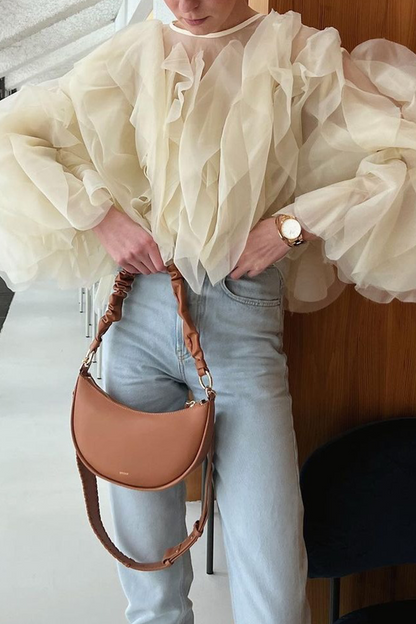 Blusas elegantes con cuello redondo, forma de flor y orillo irregular