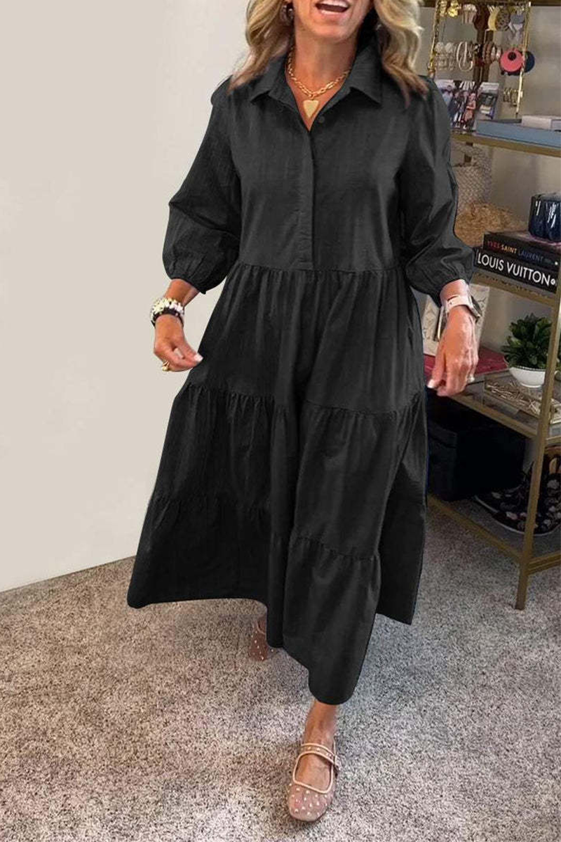 Vestidos casuales de corte A con botones y volantes (6 colores)