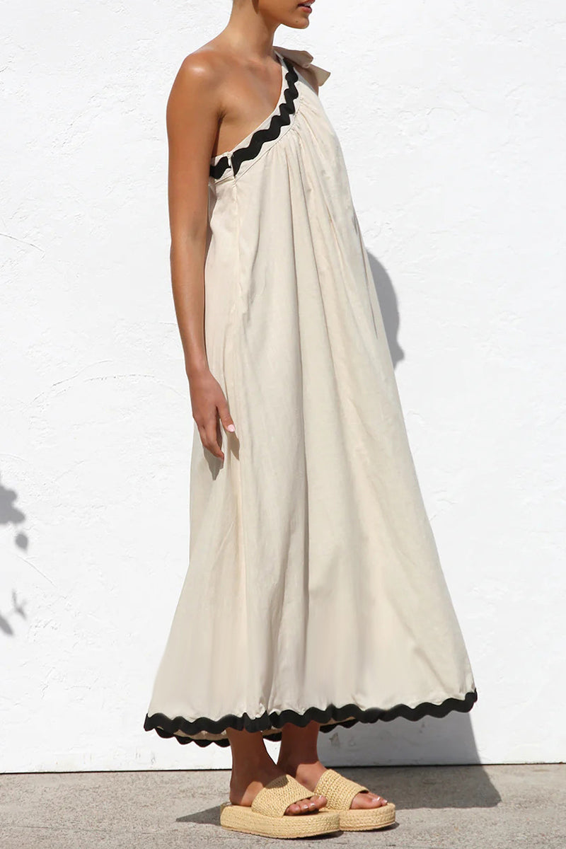 Vestidos sin mangas con hombros caídos irregulares, con encaje y patchwork para vacaciones