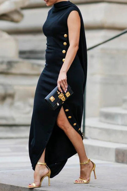 Vestidos irregulares con cuello redondo y botones casuales