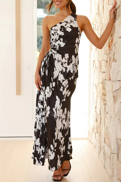 Vestido plisado con hombros descubiertos, estampado floral, sexy, con cordón ajustable (3 colores)