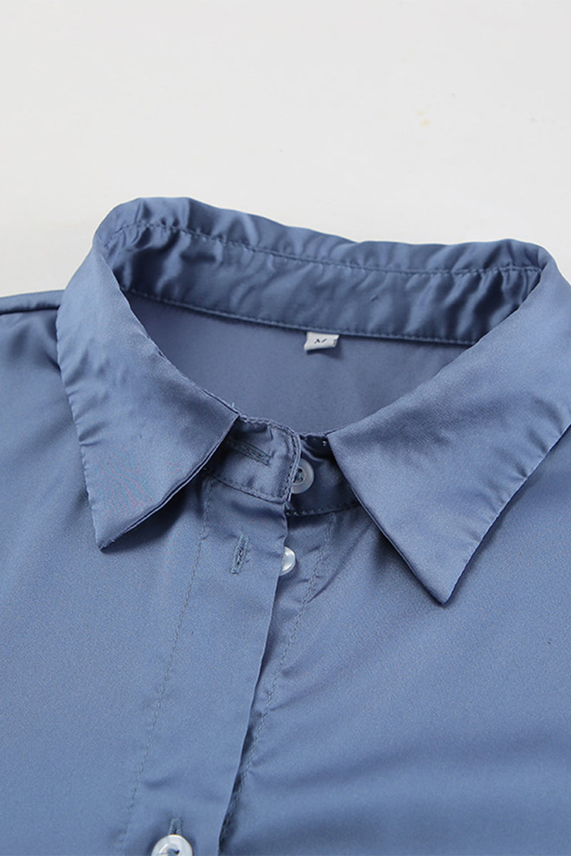 Elegante vestido camisero con cuello vuelto ajustable y hebilla con cordones