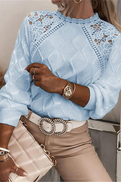 Suéteres de cuello redondo con encaje de celebridades diarias (3 colores)