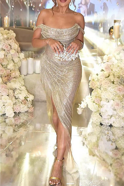 Vestidos irregulares con escote en U fruncido y abertura sexy