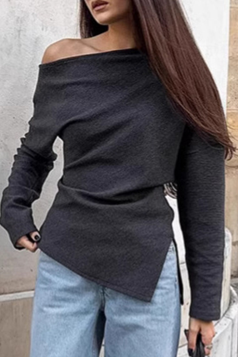 Tops informales de cuello oblicuo con baches irregulares de calle