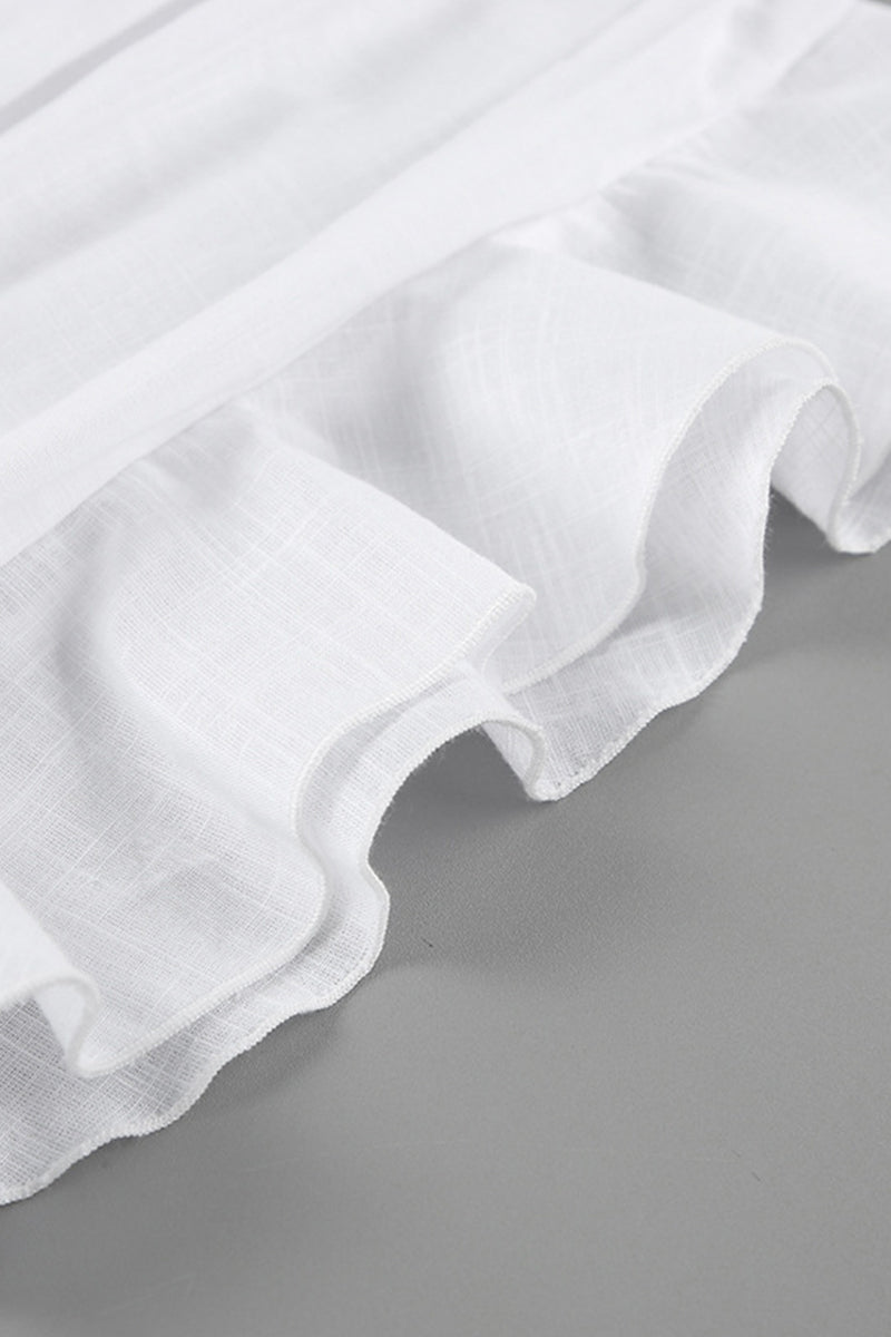 Elegante vestido con falda cruzada, cuello vuelto y volantes fruncidos