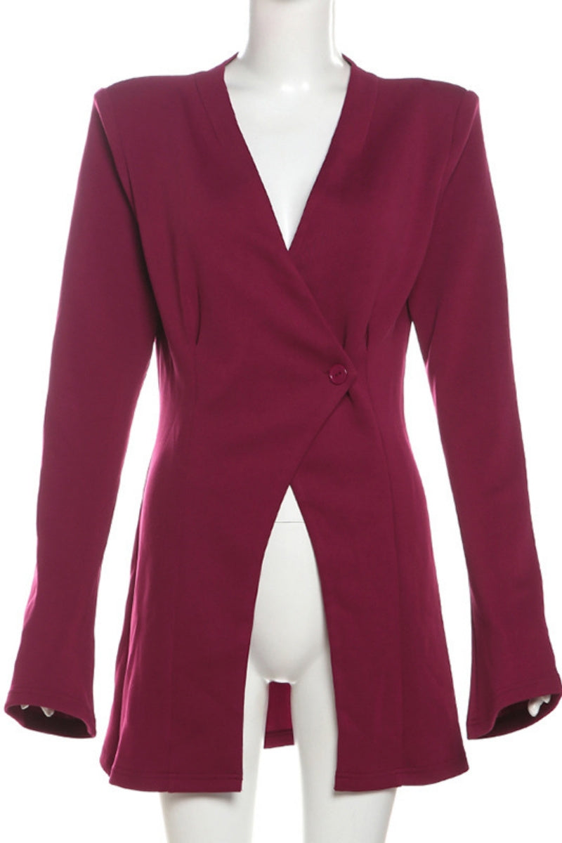 Casual Solid Color Buttons V Neck Outerwear(3 Colors)