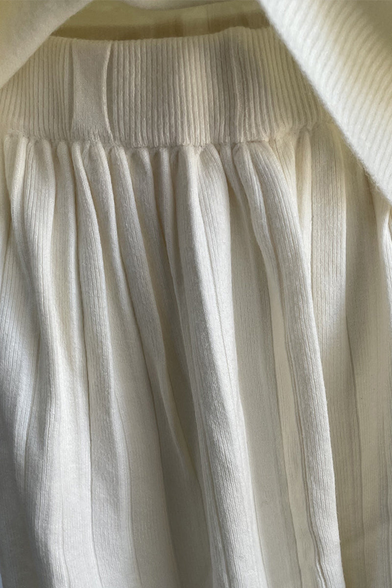 Elegante conjunto de dos piezas de manga larga con cuello redondo plisado y patchwork