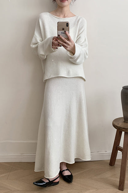 Elegante conjunto de dos piezas con lentejuelas y cuello redondo, manga larga (5 colores)