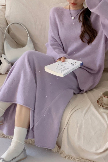 Elegante conjunto de dos piezas con lentejuelas y cuello redondo, manga larga (5 colores)