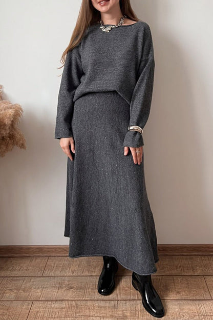 Elegante conjunto de dos piezas con lentejuelas y cuello redondo, manga larga (5 colores)