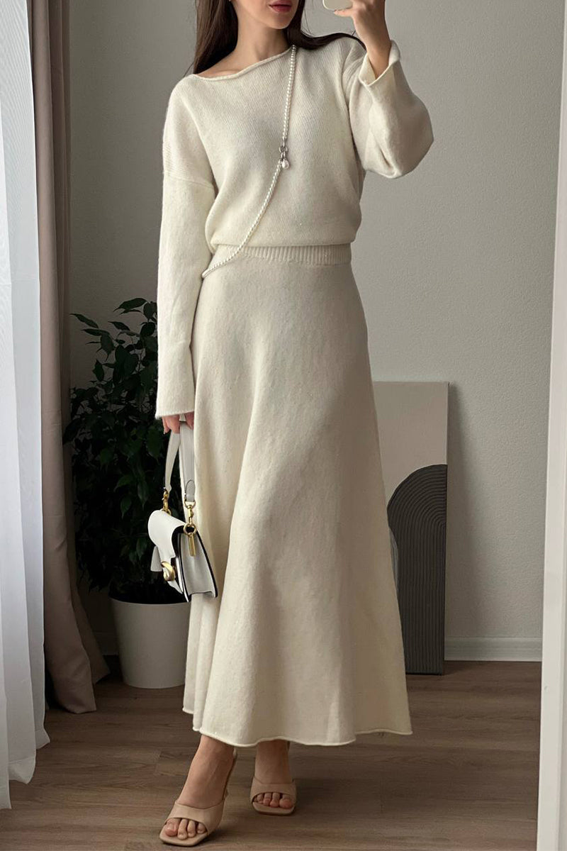 Elegante conjunto de dos piezas con lentejuelas y cuello redondo, manga larga (5 colores)