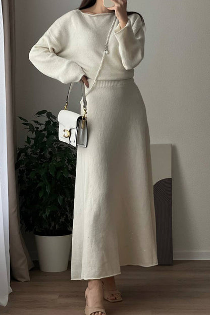 Elegante conjunto de dos piezas con lentejuelas y cuello redondo, manga larga (5 colores)