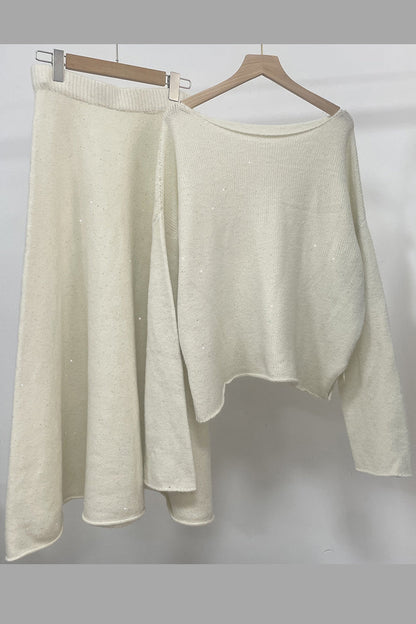 Elegante conjunto de dos piezas con lentejuelas y cuello redondo, manga larga (5 colores)