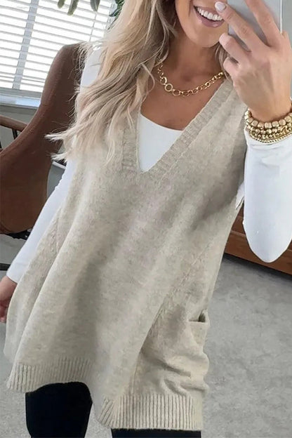 Suéteres casuales de cuello en V con bolsillo para uso diario (5 colores)