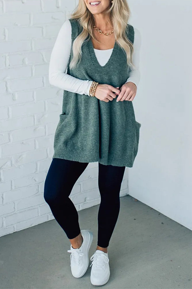 Suéteres casuales de cuello en V con bolsillo para uso diario (5 colores)