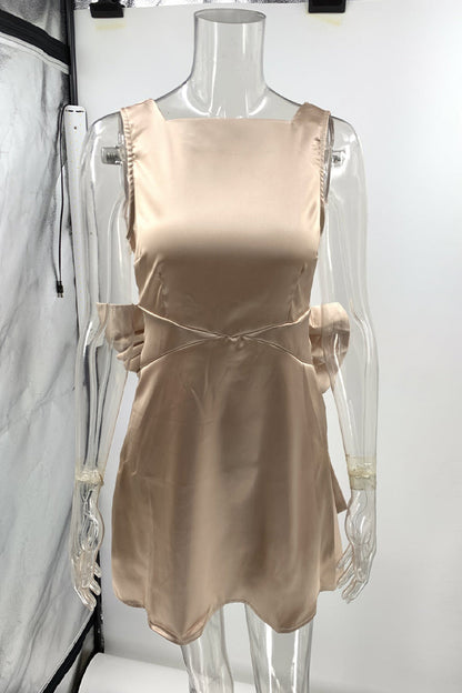 Vestidos sexis de fiesta sin espalda con lazo y cuello cuadrado sin mangas