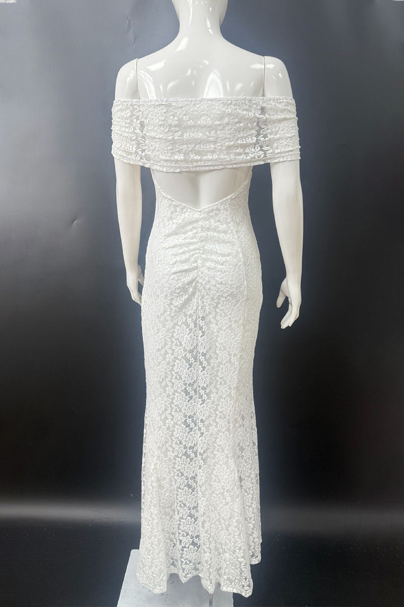 Vestidos largos sexis de encaje con espalda descubierta y cola de pez con hombros descubiertos