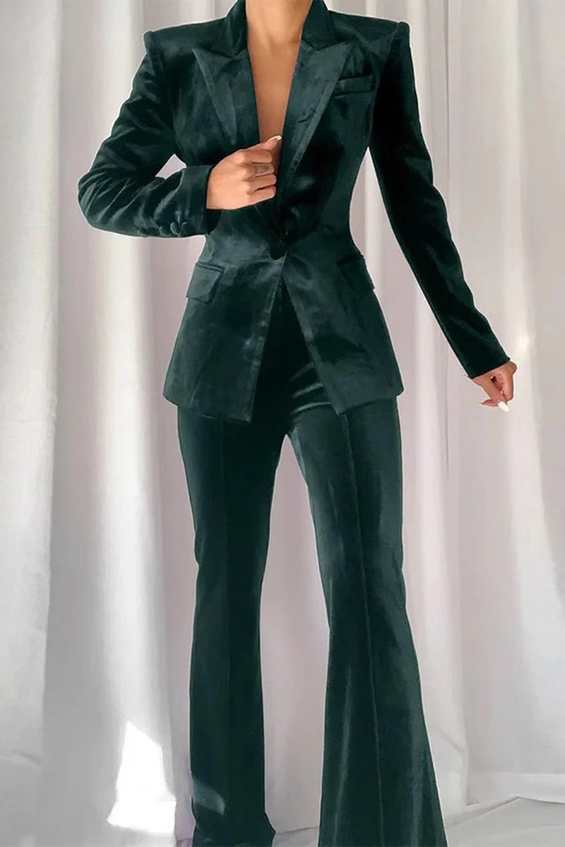 Conjunto informal de dos piezas con botones, cuello vuelto, manga larga y terciopelo