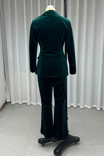 Conjunto informal de dos piezas con botones, cuello vuelto, manga larga y terciopelo