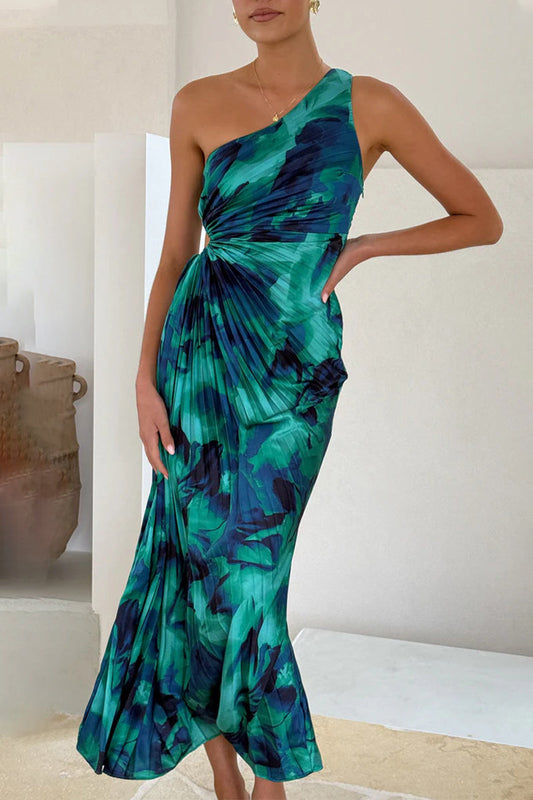 Vestidos plisados con hombros caídos y estampado ombré sexy