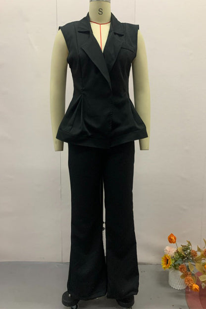 Conjunto informal de dos piezas con cuello en V, sin mangas y bolsillo