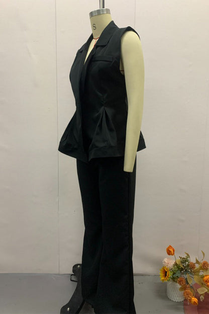 Conjunto informal de dos piezas con cuello en V, sin mangas y bolsillo