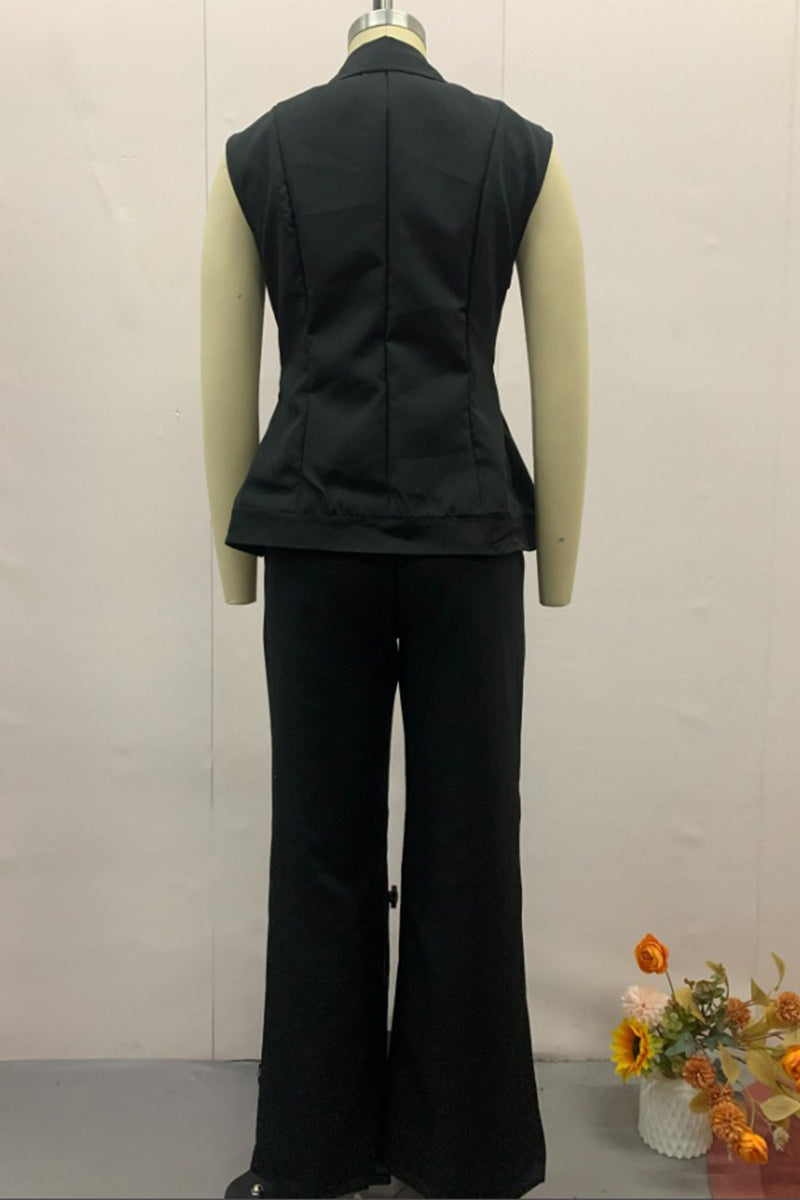 Conjunto informal de dos piezas con cuello en V, sin mangas y bolsillo