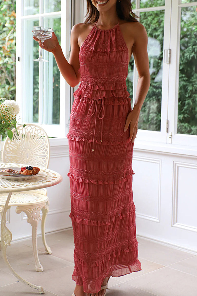 Traje de baño sexy de dos piezas con encaje y cuello halter sin mangas (4 colores)