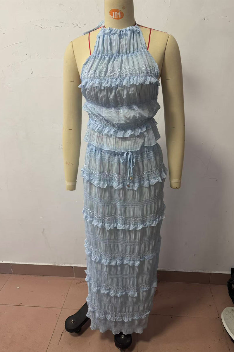 Traje de baño sexy de dos piezas con encaje y cuello halter sin mangas (4 colores)