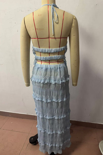 Traje de baño sexy de dos piezas con encaje y cuello halter sin mangas (4 colores)