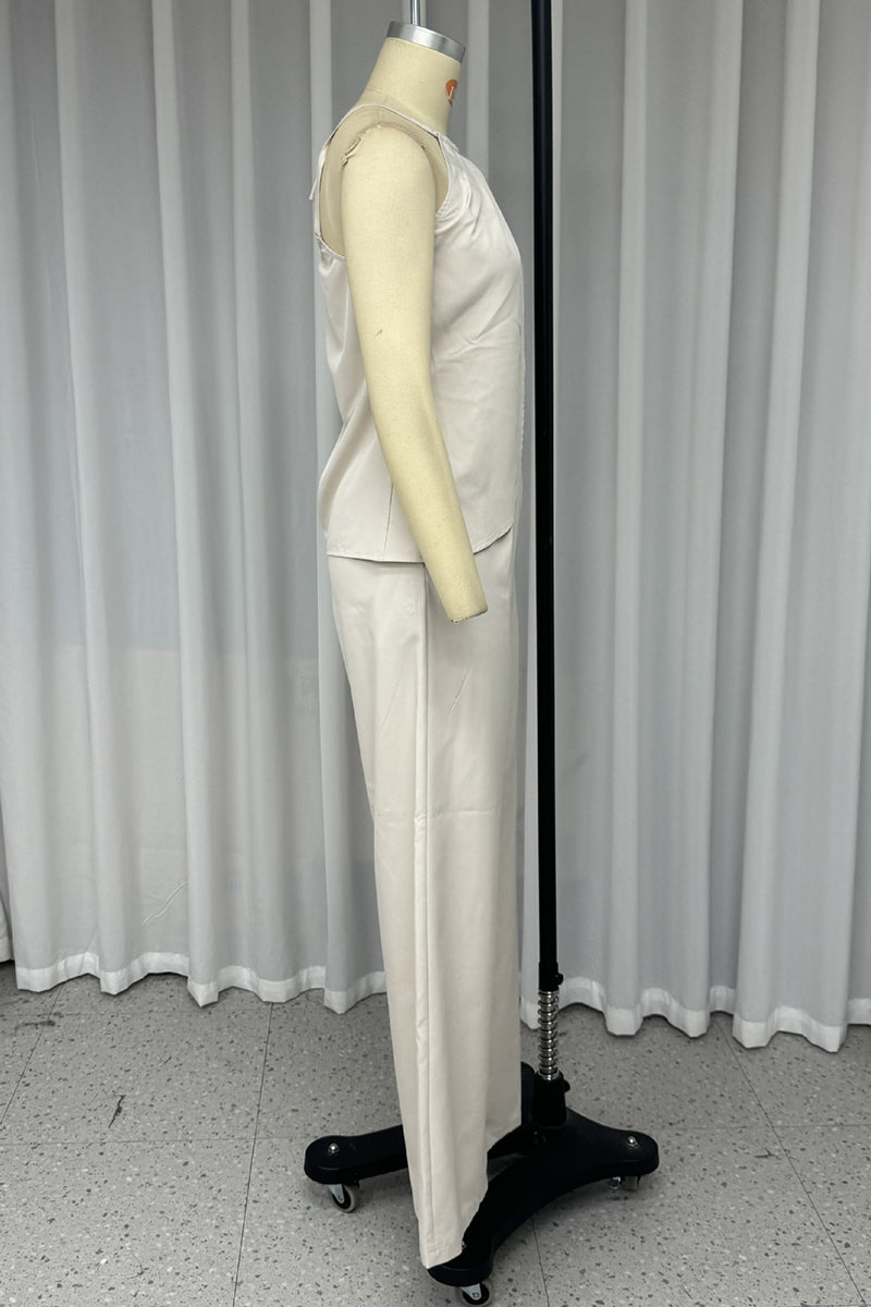 Conjunto informal de dos piezas con cuello halter, fruncido e irregular, sin mangas