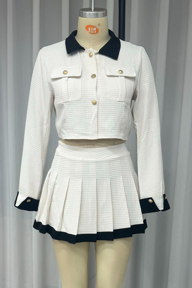 Celebridades Patchwork Plisado Contraste Cuello Vuelto Manga Larga Dos Piezas