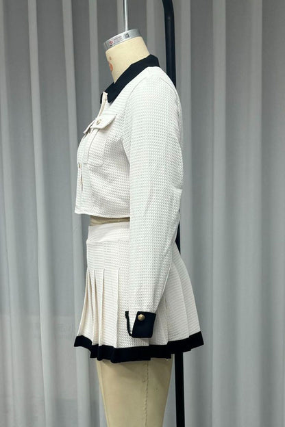 Celebridades Patchwork Plisado Contraste Cuello Vuelto Manga Larga Dos Piezas