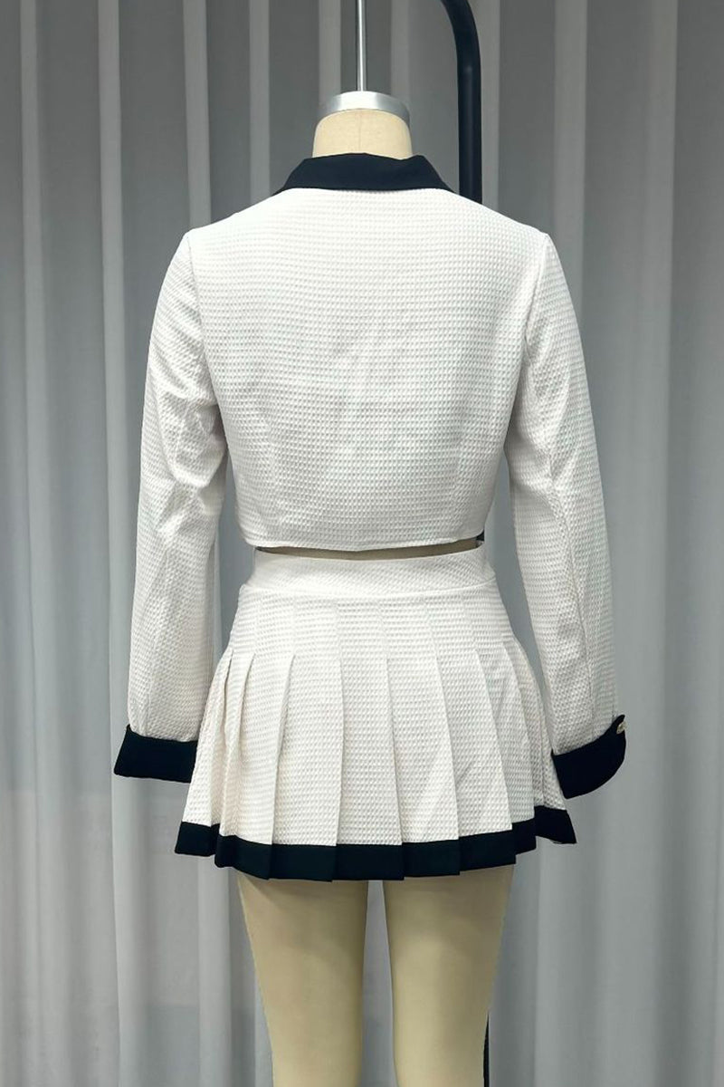 Celebridades Patchwork Plisado Contraste Cuello Vuelto Manga Larga Dos Piezas