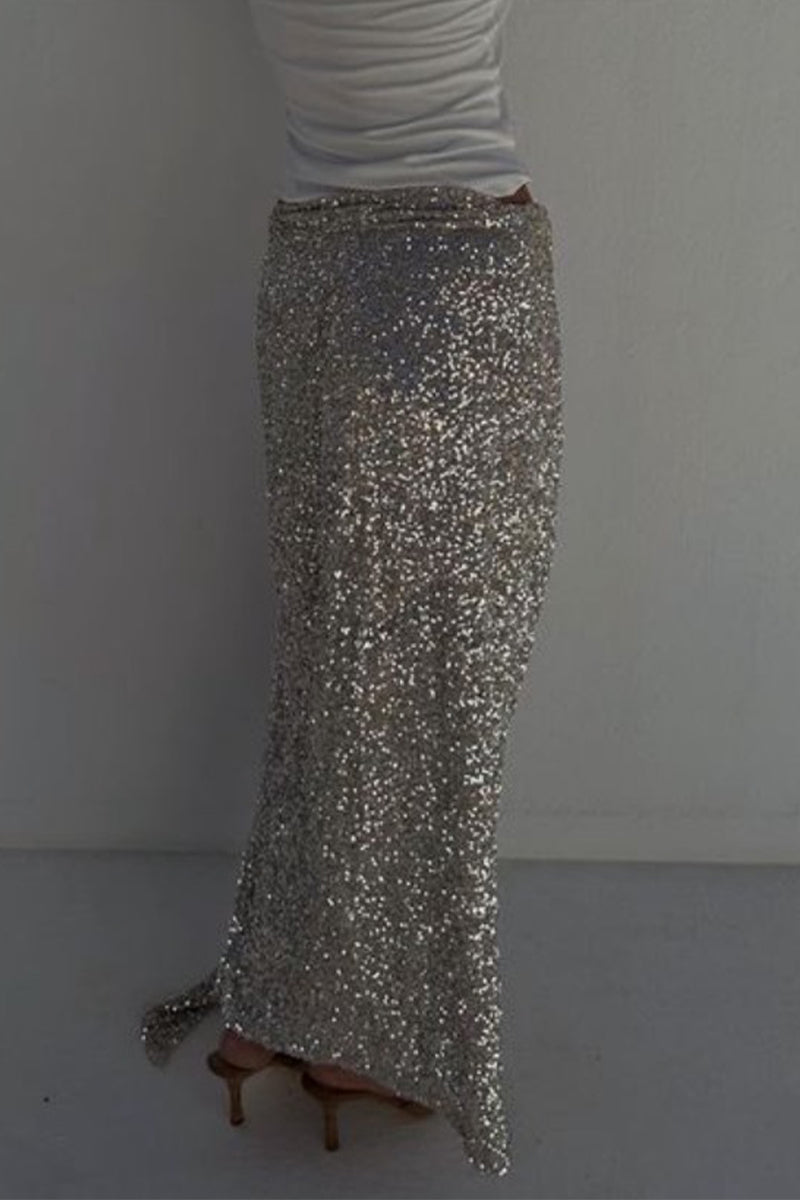 Elegant Sequins Ruched Regular High Waist Solid Color Bottoms(3 Colors)