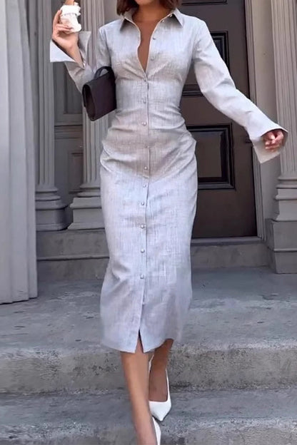 Vestidos camiseros casuales con cuello vuelto y hebilla