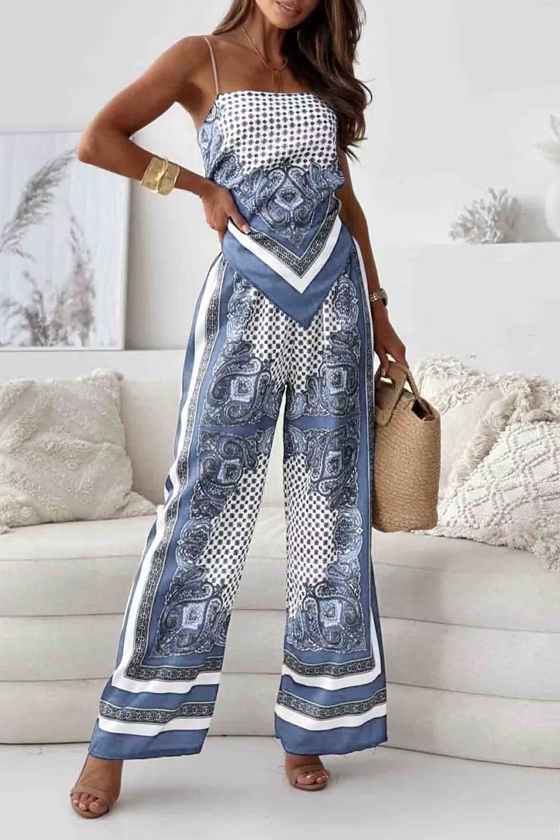 Conjunto informal de dos piezas sin mangas, cuello cuadrado, espalda descubierta y estampado geométrico (5 colores)